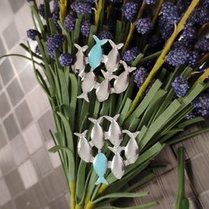 Silver and Blue Fish Earrings NIP